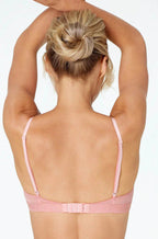 Rose geometric mesh wire-free soft cup bra by Lovable, size L, featuring adjustable straps and a comfortable fit
