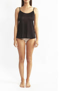 Black silk camisole by Love and Lustre, featuring a sleek design and available in sizes 10, 12, and 14.