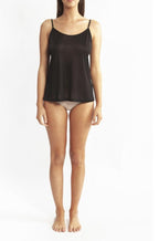 Black silk camisole by Love and Lustre, featuring a sleek design and available in sizes 10, 12, and 14.