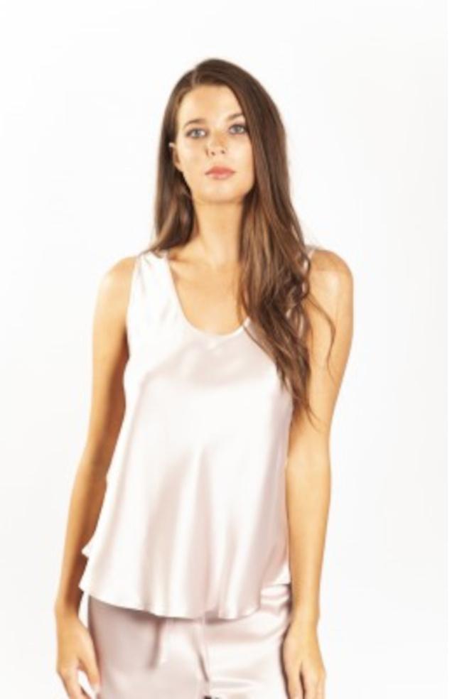 Blush silk camisole from Love and Lustre, featuring a smooth finish and delicate design