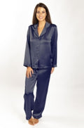 Love & Lustre Premium Silk Piped Pajama Set Navy Blue - Not Just Bras