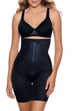 Black Lycra high waist tummy control thigh slimmer shorts by Miraclesuit, designed for body slimming and anti-chafing.