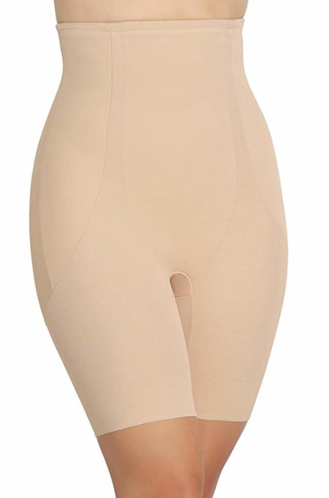 Nude high-waist thigh slimmer shapewear by Miraclesuit, designed for a smooth silhouette and comfort.