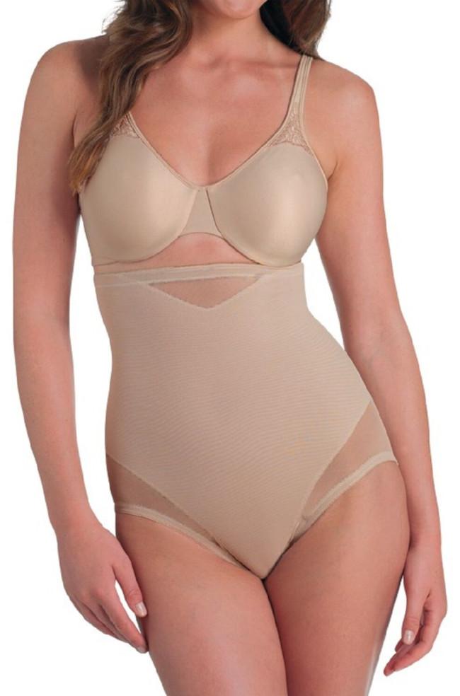 Sheer nude hi-waist brief shapewear by Miraclesuit with slim-fit design and smoothing coverage