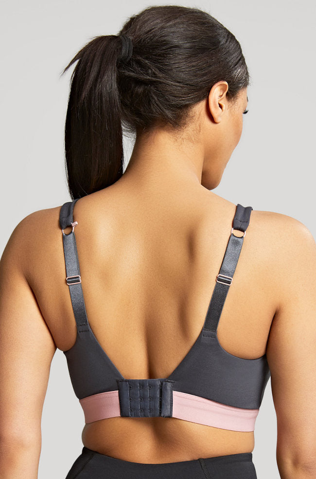 Charcoal sports bra with adjustable straps, B cup size, by Panache