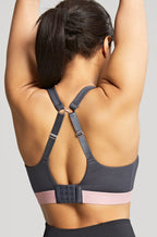 Charcoal adjustable strap sports bra by Panache in size 12B, featuring a supportive design for active wear.