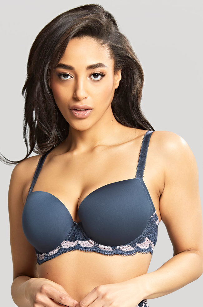 Panache Clara UW Moulded Sweetheart Bra in navy with pearl accents, featuring supportive underwire and stylish design.