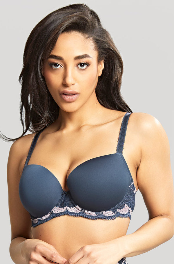 Panache Clara UW Moulded Sweetheart Bra in navy with pearl accents, featuring supportive underwire and stylish design.