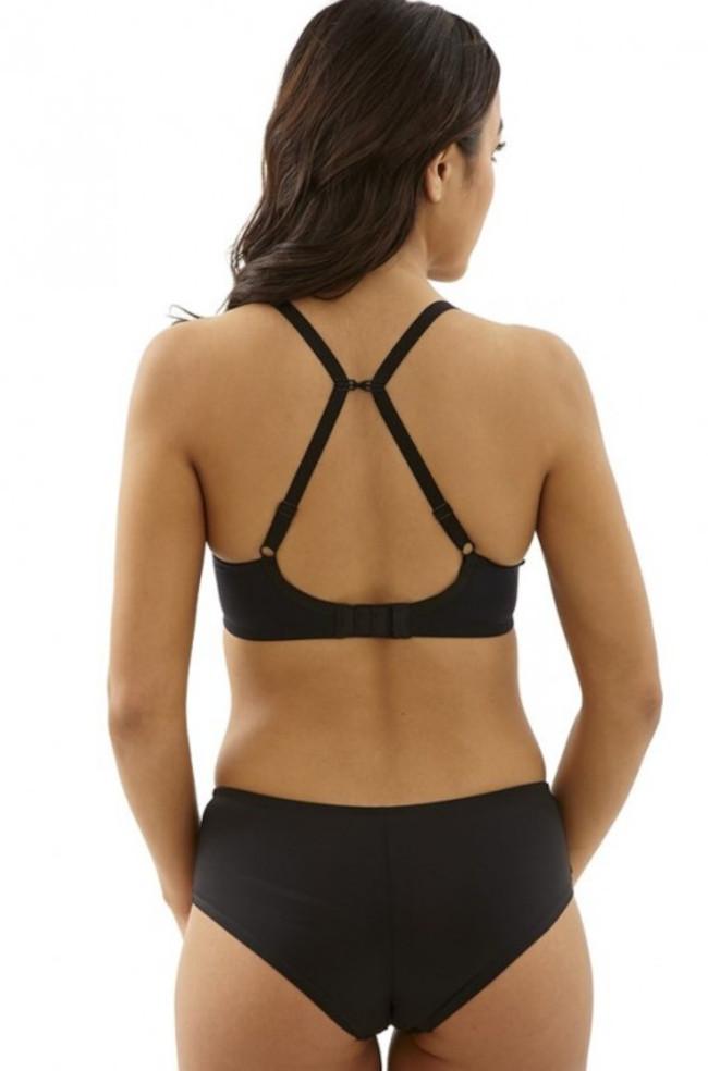Panache Koko black underwire plunge bra with adjustable straps, size 6G and convertible strap options.