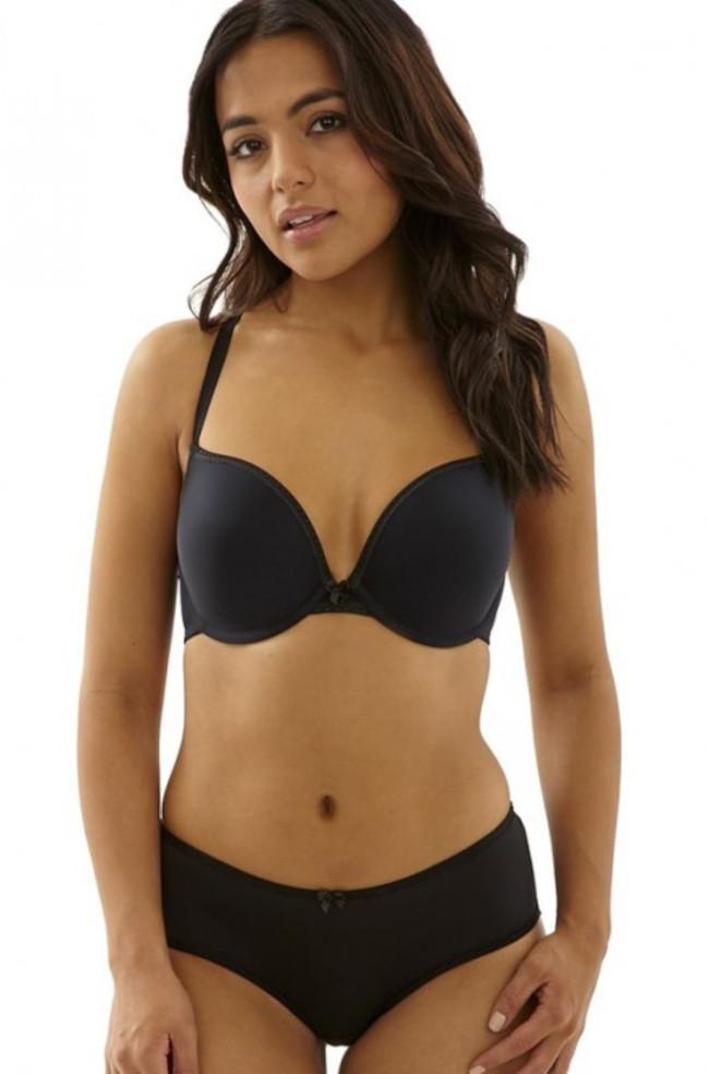 Panache Koko black underwire plunge bra with adjustable convertible straps, size 6G