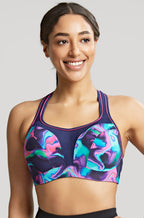 Panache sports bra in Cyber Swirl design, size 8F, featuring a vibrant pattern and supportive underwire