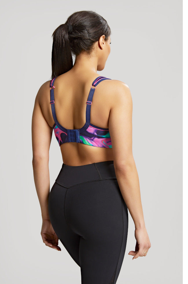 Panache Underwire Sports Bra in Cyber Swirl, size 8F, features soft fabric and supportive design for active wear.