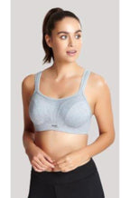 Grey marle Panache sports bra with wider straps, designed for larger cup sizes, available in D cup variants.