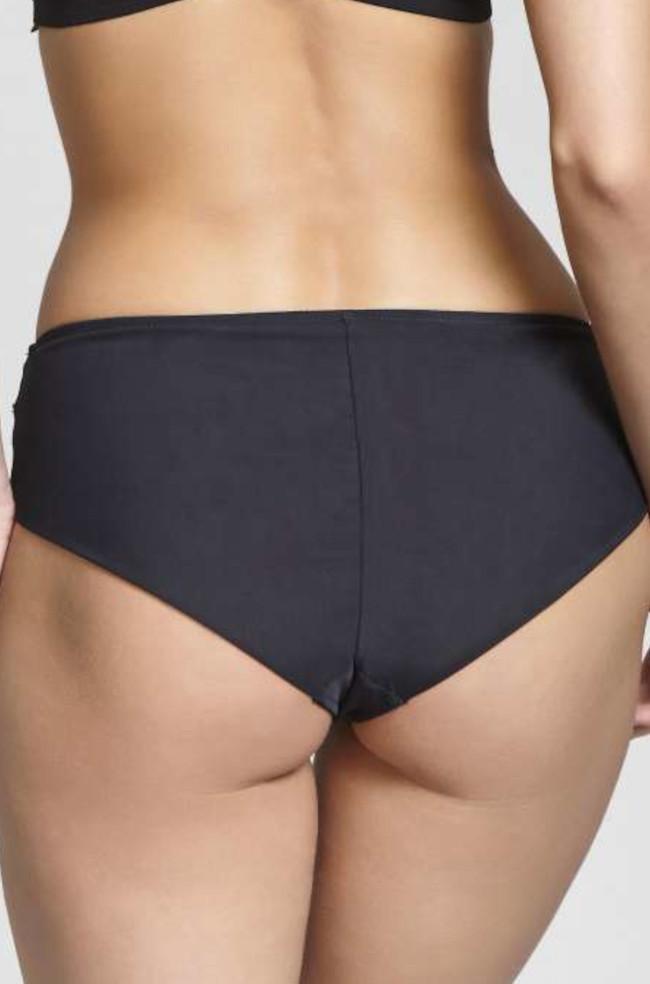 Black lace brief from Panache, featuring delicate lace trim, available in sizes 8 and 18.