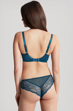 Teal botanical Jasmine bikini brief by Panache, available in size 12, showing the soft fabric and floral pattern.