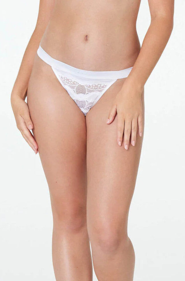 White satin waistband G-string with lace details, crystal accents, and XL size by Pleasure State