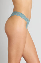 Sagebrush green lace thong underwear by Pleasure State, size L, featuring delicate lace detailing and a stylish design.