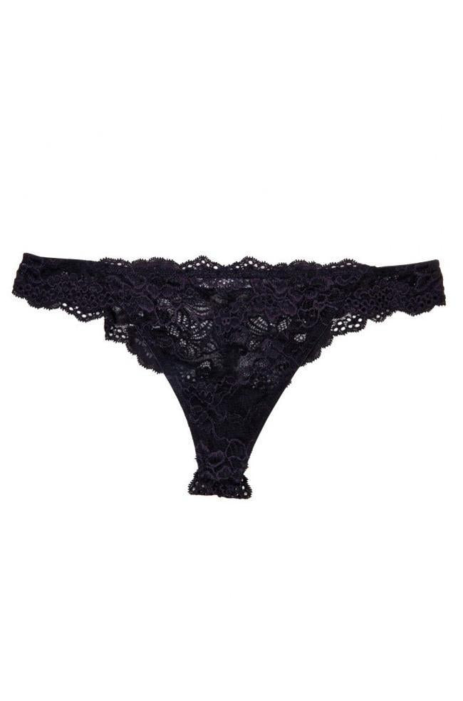 Black MyFit thong underwear by Pleasure State, featuring a sleek design in soft material, available in multiple sizes.