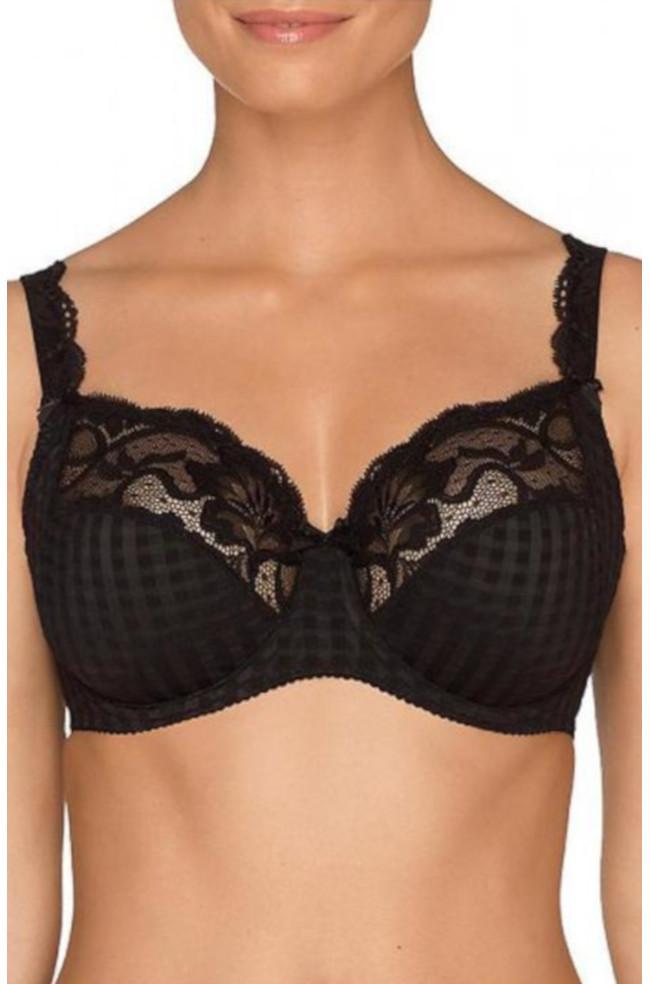 Black lace underwire bra in larger cup sizes by Primadonna, featuring elegant detailing and supportive design.