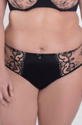 Samanta Perla semi-sheer full brief underwear in black with gold accents, designed for comfort and elegant style.