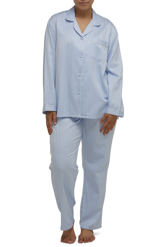 Blue cotton button-front pajama set with contrasting piping, size 24 by Schrank