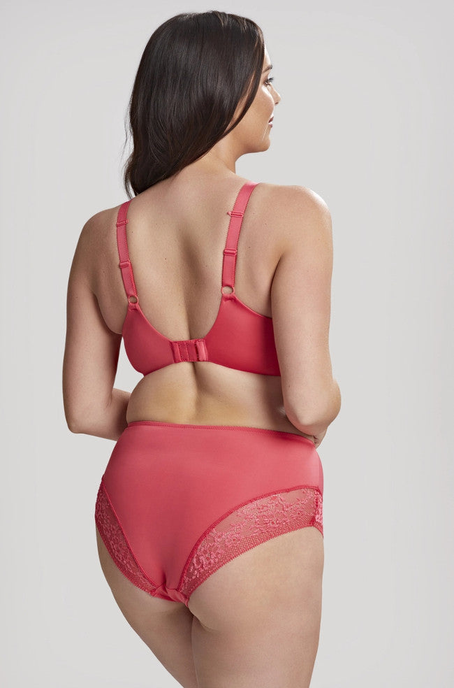 SCULPTRESSE Roxie high waist brief in hot coral, size 24, with smooth fabric and full coverage underwear style.
