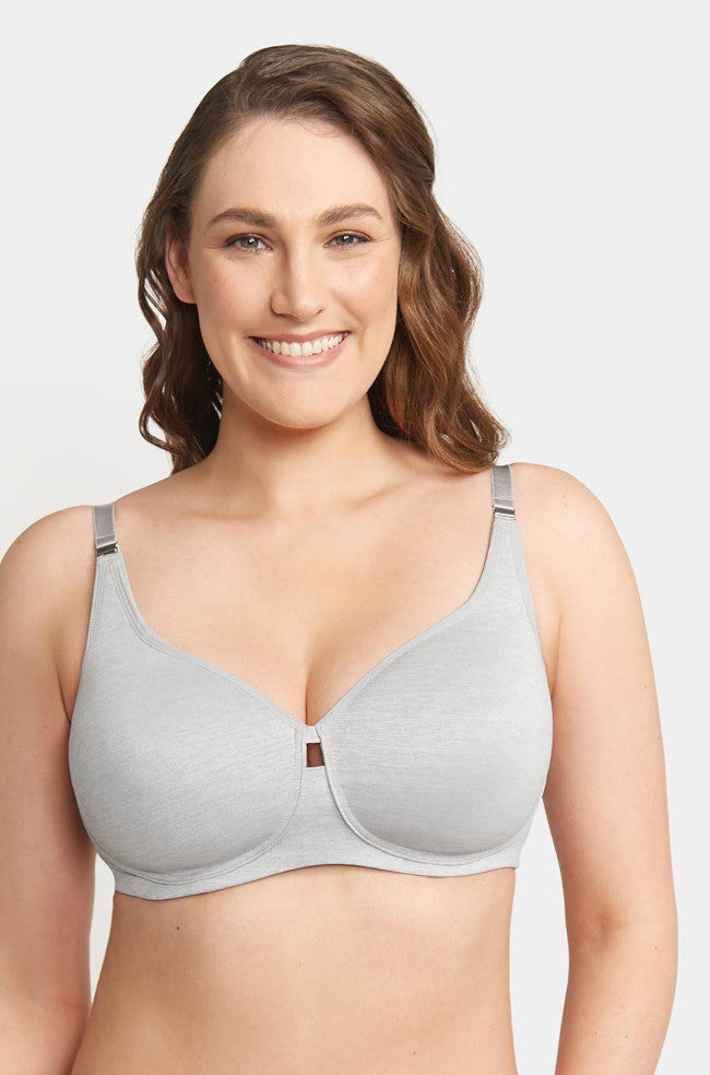Grey marle wirefree maternity bra with A-frame support by Triumph, available in C cup sizes 10, 12, and 14.