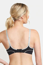Black Triaction UW Performance Sports Bra by Triumph, designed for larger cup sizes, featuring a supportive fit.