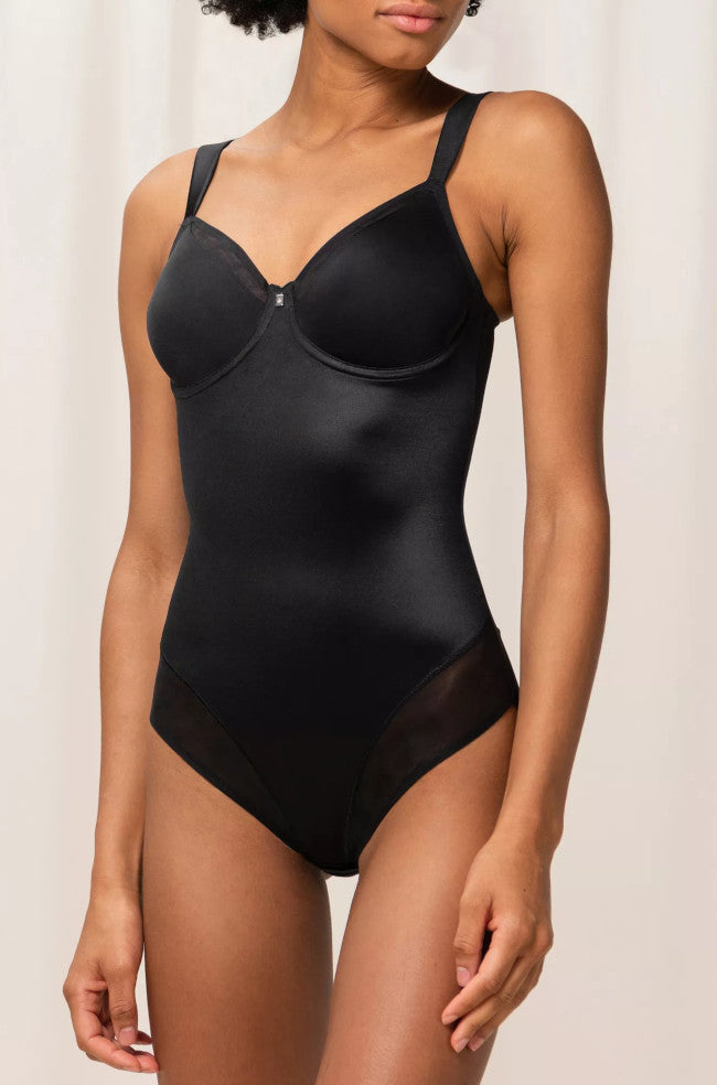 Black True Sensation UW Bodysuit by Triumph, size 18C, featuring sheer fabric and elegant design.