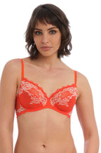 Fiesta lace underwire bra in size 14B by Wacoal, featuring delicate floral lace and adjustable straps.